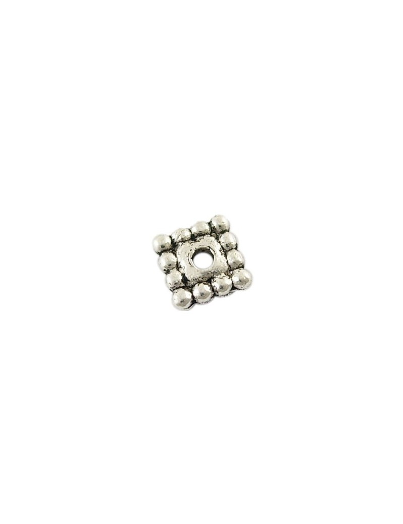 Lot de 100 petites perles carrées de 5mm à picots couleur argent tibétain