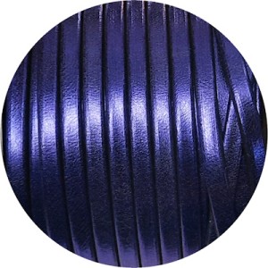 Cordon de cuir plat 5mm violet métal vendu à la coupe au cm