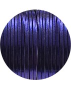 Cordon de cuir plat 3mm violet métal vendu à la coupe au cm