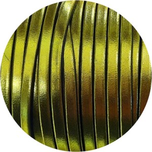 Cordon de cuir plat 5mm pistache métal vendu à la coupe au cm