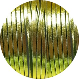 Cordon de cuir plat 3mm vert pistache métal vendu à la coupe au cm