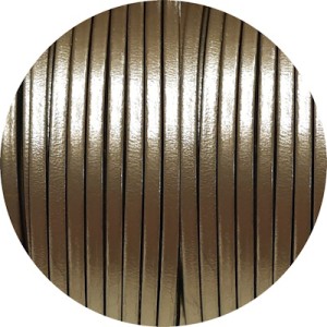 Cordon de cuir plat 3mm or pale métal vendu à la coupe au cm