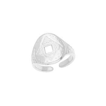 Bague plateau rond en étain plaqué argent 10microns blanc brillant