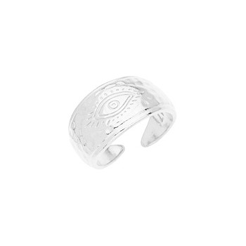 Bague œil gravée en étain plaqué argent 10 microns blanc brillant