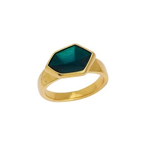 Bague fermée avec émail turquoise en métal couleur or