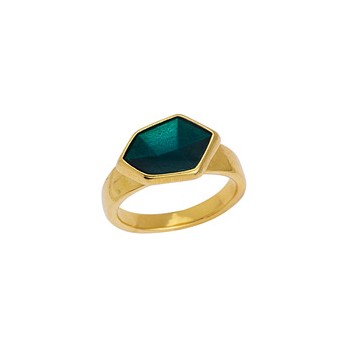 Bague fermée avec émail turquoise en métal couleur or