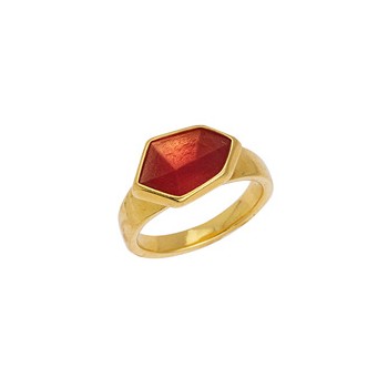 Bague fermée avec émail rouge en métal couleur or