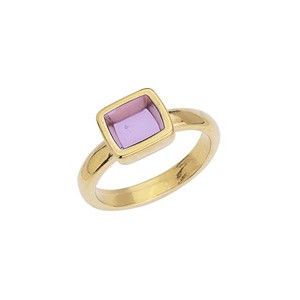 Bague anneau fermé avec carré émaillé violet en métal couleur or