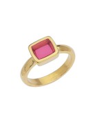 Bague anneau fermé avec carré émaillé fuchsia en métal couleur or