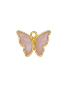 Pendentif papillon émaillé vieux rose nacré