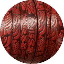 Cuir plat de 10mm fantaisie avec relief floral rouge flamme en vente au cm