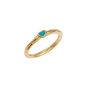 Bague fermée couleur or de 17mm avec cœur en émail turquoise