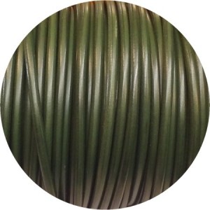 Lacet de cuir rond vert militaire de 4mm-Espagne-Premium