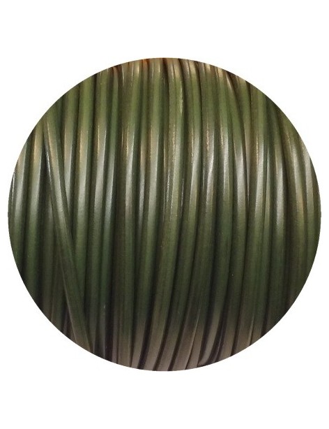 Lacet de cuir rond vert militaire de 4mm-Espagne-Premium
