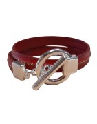 Bracelet double tour en kit avec du cuir rouge de 10mm à billes