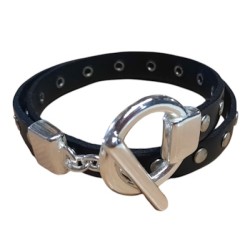 Bracelet double tour en kit avec du cuir noir de 10mm à clous