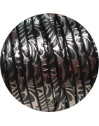 Cuir plat 5mm avec relief floral noir et argent en vente au cm