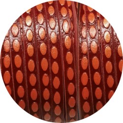Cuir plat 5mm fantaisie ovales orange saumoné sur fond framboise en vente au cm