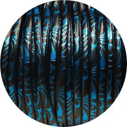 Cuir plat 5mm avec relief floral noir et bleu en vente au cm