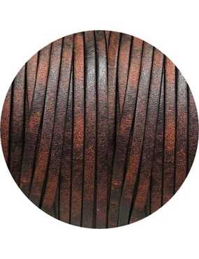 Cuir plat vintage marbré ciré bicolore marron noir de 5mm en vente au cm
