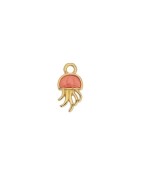 Pendentif pieuvre émaillée rose corail en métal couleur or