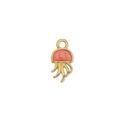 Pendentif pieuvre émaillée rose corail en métal couleur or Pendentif pieuvre émaillée rose corail en métal couleur or
