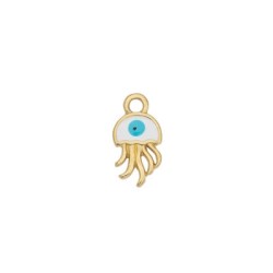 Pendentif pieuvre émaillée blanc et œil en métal couleur or