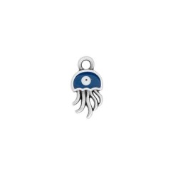 Pendentif pieuvre émaillée marine et œil en métal placage argent