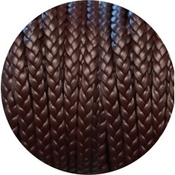 Cordon de cuir plat tresse 5mm marron très foncé vendu au mètre