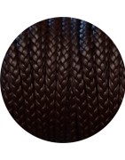 Cordon de cuir plat tresse 5mm marron foncé en vente au cm