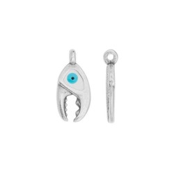 Pendentif pince de homard émaillée blanc œil en métal placage argent Pendentif pince de homard émaillée blanc œil en métal placage argent