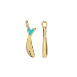 Pendentif poisson émaillée turquoise en métal couleur or