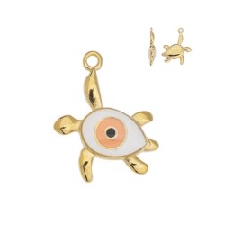 Pendentif tortue émaillée blanc œil en métal couleur or Pendentif tortue émaillée blanc œil en métal couleur or
