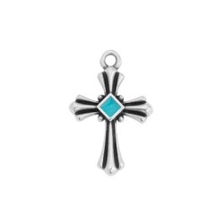 Pendentif croix émaillée turquoise en métal placage argent Pendentif croix émaillée turquoise en métal placage argent