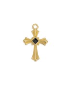 Pendentif croix émaillée noir en métal couleur or