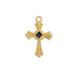 Pendentif croix émaillée noir en métal couleur or Pendentif croix émaillée noir en métal couleur or