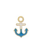 Pendentif ancre émaillée blanc bleu en métal couleur or