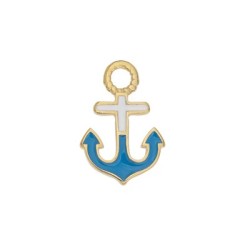 Pendentif ancre émaillée blanc bleu en métal couleur or
