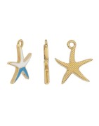 Pendentif étoile de mer émaillée blanc bleu en métal couleur or