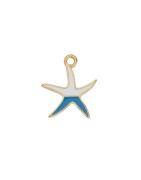 Pendentif étoile de mer émaillée blanc bleu en métal couleur or