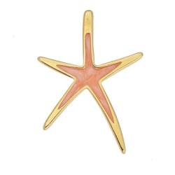 Pendant étoile de mer émaillée saumon nacré en métal couleur or