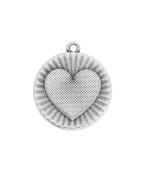 Disque cœur strié de 26mm en métal placage argent