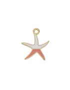 Pendentif étoile de mer émaillée blanc saumon en métal couleur or
