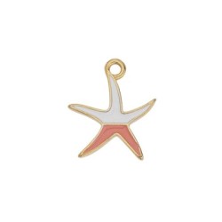 Pendentif étoile de mer émaillée blanc saumon en métal couleur or