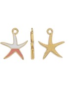 Pendentif étoile de mer émaillée blanc saumon en métal couleur or