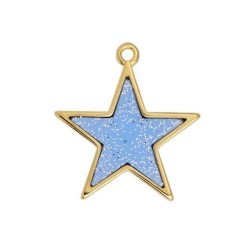 Pendant étoile en métal couleur or, émaillée glitter bleu