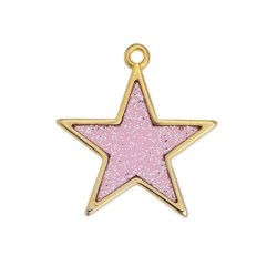 Pendant étoile en métal couleur or, émaillée glitter rose Pendant étoile en métal couleur or, émaillée glitter rose