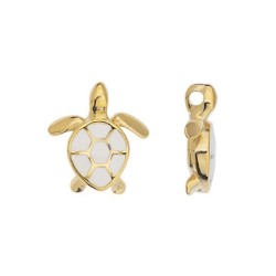 Pendentif tortue émaillée blanc en métal couleur or Pendentif tortue émaillée blanc en métal couleur or
