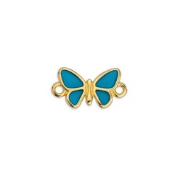 Intercalaire papillon émaillé turquoise de 17mm en métal couleur or Intercalaire papillon émaillé turquoise de 17mm en métal couleur or