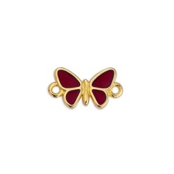 Intercalaire papillon émaillé rouge de 17mm en métal couleur or